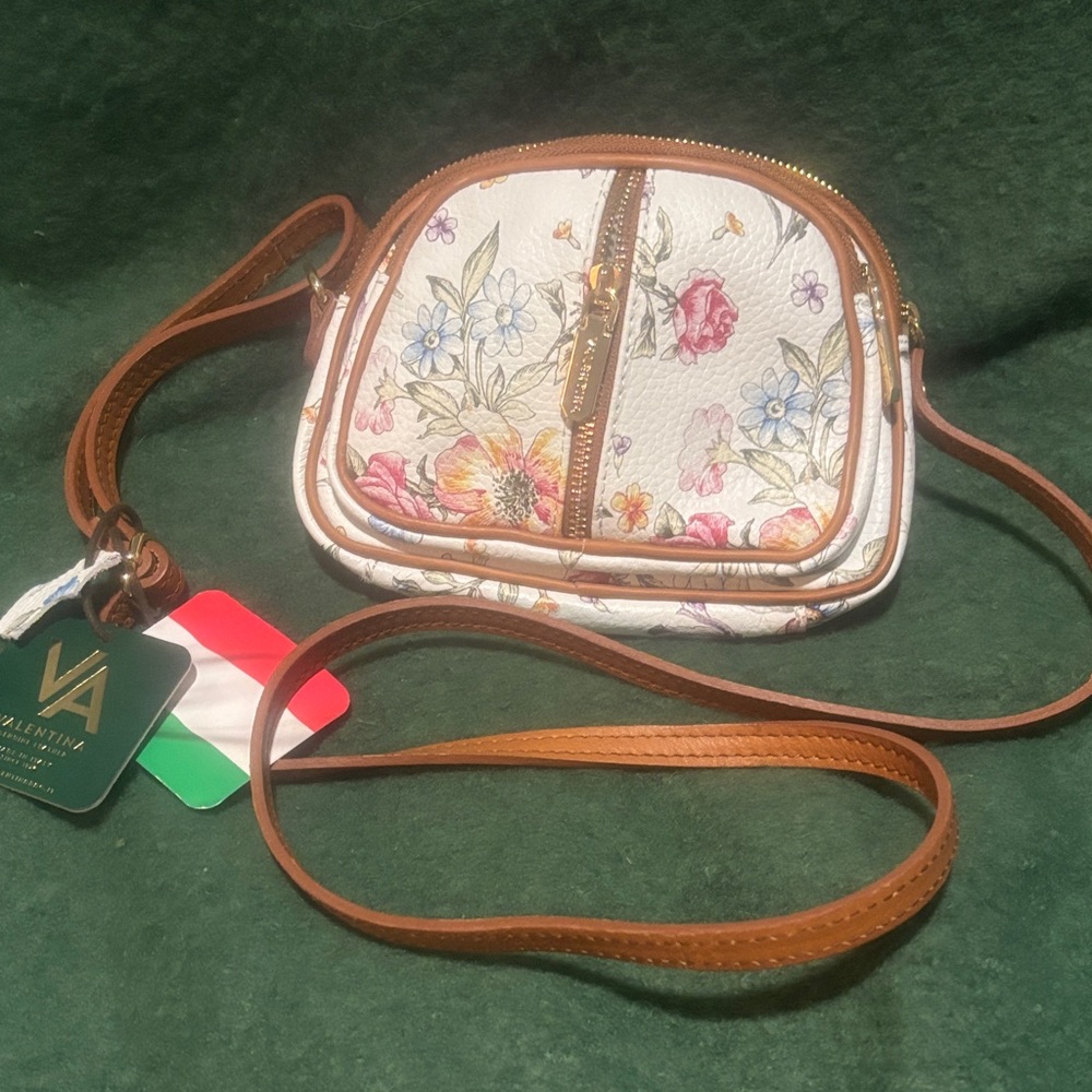 Valentina Floral Crossbody Bag - White and Tan